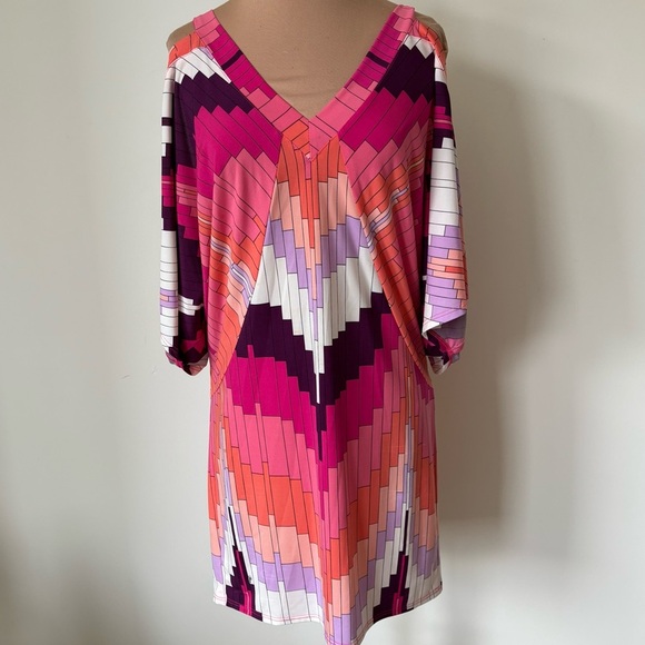 Trina Turk Catina Multicolor Cut Out Cold Shoulder Sleeve Low Back Dress Size S - Picture 2 of 11
